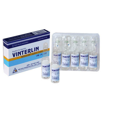 Thuốc Vinterlin 0,5mg/1ml Terbutalin sulfat giúp giảm co thắt trong hô hấp như hen phế quản, bệnh phổi tắc nghẽn mãn tính