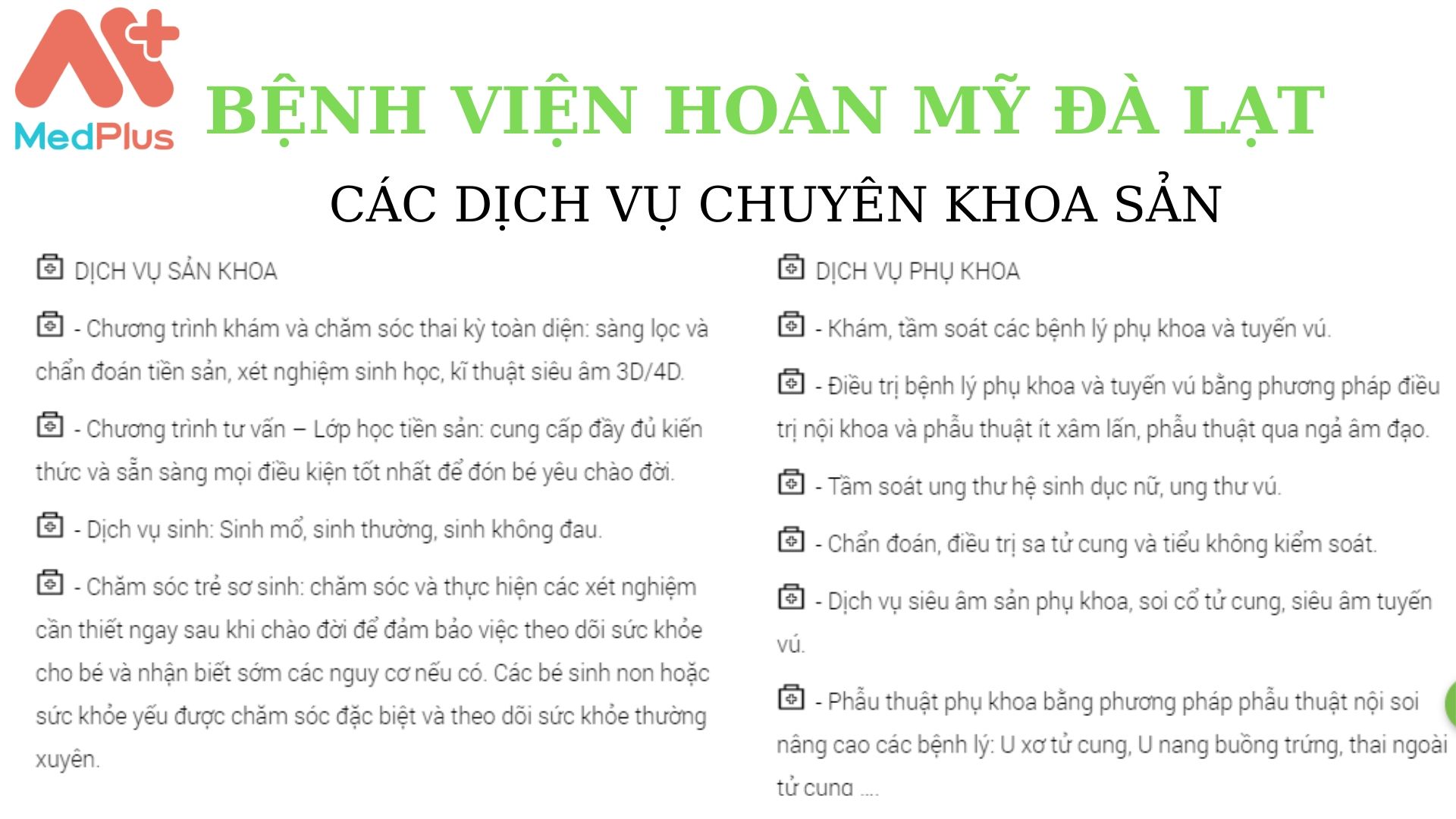 Dịch vụ chuyên khoa sản - Bệnh viện Hoàn Mỹ Đà Lạt